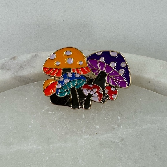 3/$15 Stylized Mushrooms Pin Enamel Brooch - Picture 2 of 5